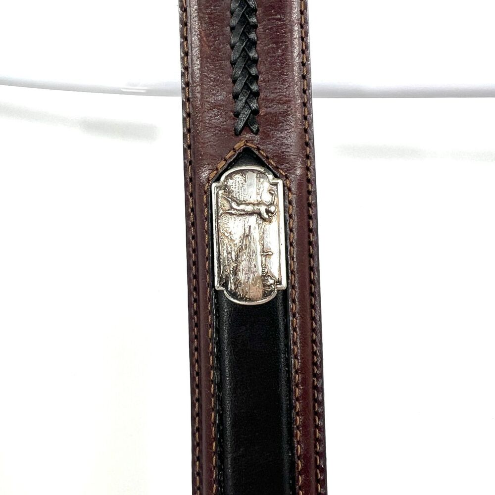 Onyx by Brighton Mens 36 Brown Leather Belt Silver Concho Braided Western Style